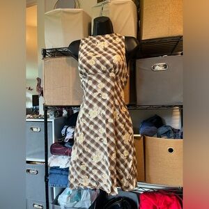 Kimchi Blue Brown Plaid Maxi Dress with Yellow Floral Accents